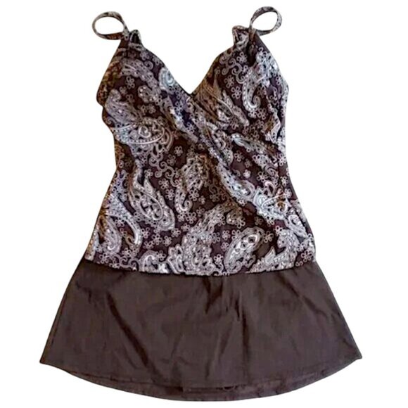 Jantzen Other - *50off3* Jantzen Tankini Set Top Skirted Bottoms 8 Brown White Paisley